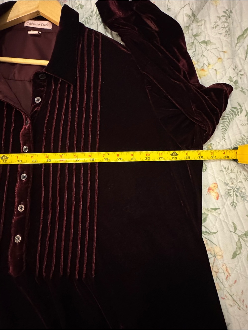 Dark Red Burgundy Velvet Coldwater Creek Button Down Shirt Tunic Size 2XL - Picture 5 of 6